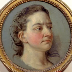 マドモアゼル・クレロンの肖像 Josephe Leris de La Ttude dit Mademoiselle Clairon (1723 -1803) ヴォルテールの通訳者。カルル・ヴァン・ロー（1705-1765）の絵