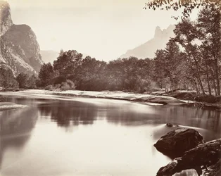 ヨセミテ渓谷を見上げる, ca. 1872年、約印刷。 1876年。