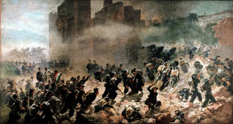 ローマ、ポルタ・ピアの鐘楼（1870年9月20日） - カルロ・アデモーロ（1825-1911）による絵画、油彩・キャンバス。ミラノ、リソルジメント博物館