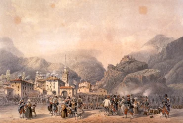 1859 年のスーサでのフランスのキャンプ、Carlo Bossoli (1815-1884)、彫刻。 第二次独立戦争、イタリア 19 世紀。