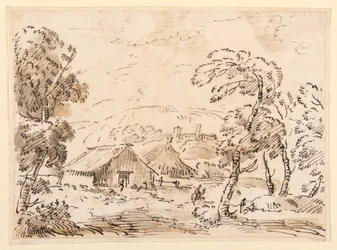 素描『山間の農民の住居と城』1762-1786年