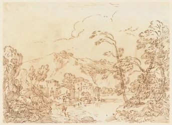 デッサン《山間の小川の村》1770-86年