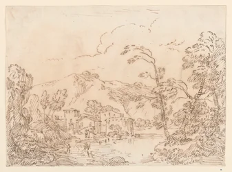 デッサン《山間の小川の村》1770-86年