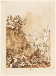 素描《山間の町のある風景》1760-80年