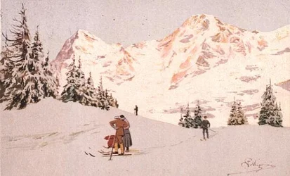 ヴェンゲンの雪景色（カラーリトグラフ）