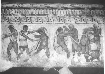 紀元前320〜280年のヴルチのフランソワの墓にあるエトルリアの壁画の復元（壁画）（212367、212368、214591も参照）