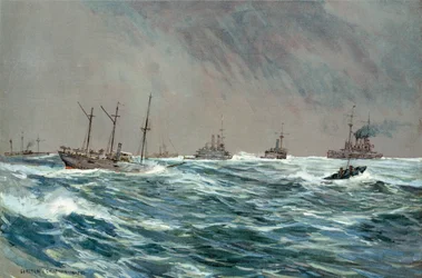 キューバの海岸沖の吹く平等な天候の中の合衆国戦争船