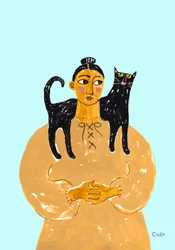 フォークアートの猫の相棒