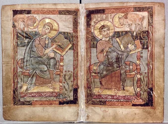 NAL 1203 fol.1v-2聖マルコと聖ルカ、ゴデスケールゴスペル、c.1781-783