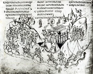ユトレヒト詩篇からの詩篇を描いたさまざまなシーン、現在ユトレヒト大学図書館にあるランスのオリジナルのコピー（ペンとインク）
