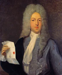 ジョン・ロー (1671 - 1729) の肖像、1720 年に倒産を引き起こしたスコットランドの財務管理者 (Quincampoix Street のイベント)。 Casimir Balthasar（1811-1875）による絵画
