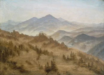 ドイツ語：Gebirge bei aufsteigenem Nebel ボヘミア山中のローゼンベルクのある風景