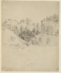 ドイツ語：Landschaft mit einem Steinbruch 採石場のある風景