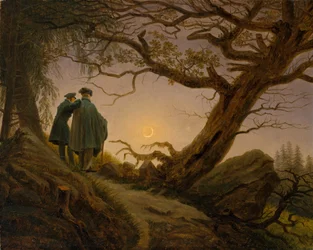 月を眺める2人の男、1825〜30年頃（帆布に油彩）