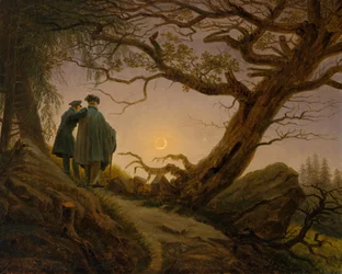 月を見つめる二人の男、約。 1825-30。