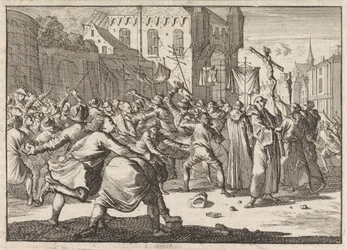 ダンツィヒで行列が石を持った人々に迎えられる, 1678