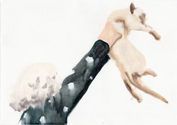 子猫を連れ帰った..., 2016 (油彩・紙)