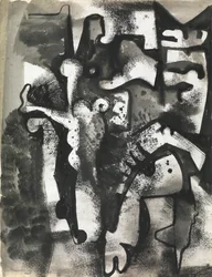 人物の構図》1951年頃（紙に水墨画）