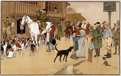うさぎ狩りの途中で宿に立ち寄る。セシル・アルディン(1870-1935)の水彩画