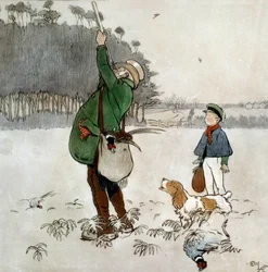 カモを撃つ戦闘機 セシル・アルディン（1870-1935）の水彩画 19世紀 個人蔵