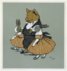Un pichon avec deux rabins - 『Merry Party』（Cécil Aldin著、Hodder & Stoughton編、ロンドン）に収録。