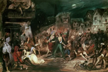 奇跡の裁判所のグリンゴワール、ビクターユーゴー作「ノートルダムの鐘」の第VI章のイラスト（1802-85年）1835年