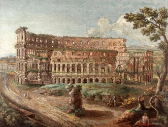 ローマ時代のマイクロモザイク画「コロッセオ」（1774-75年頃）の1対（モザイク画