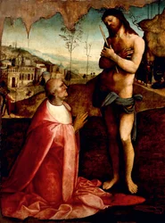 苦しむキリストと祈りを捧げる枢機卿オリヴィエオ・カラファ Cesare da Sesto（1477-1523）作