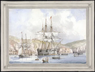 Vue de Malte (View at Malta) - チャールズ・アンドリュー・ダイス (1816-1853) による絵画、紙に水彩 (25.1x34.9 cm)、1849 年頃 - イェール大学 (アメリカ)