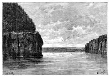 1895年、パドゥンスキーの急流、シベリア、ロシアの下にあるアンガラ川。