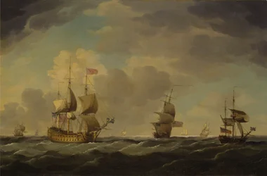 穏やかな風の中、軽快に航行するイギリスの旗艦
