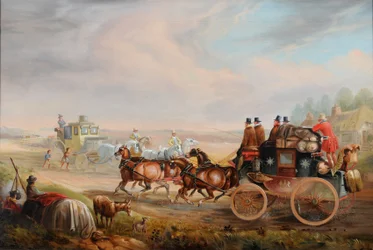 ハル＝ロンドン・ロイヤル・メール、旅する戦車と道で出会う 1835年頃（油彩・カンヴァス）