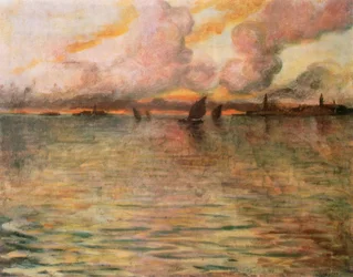 ヴェネツィアの遠景のある海景、1896年