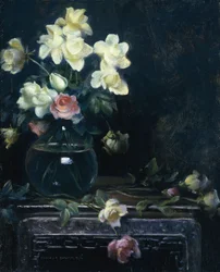 ガラスの花瓶のバラ