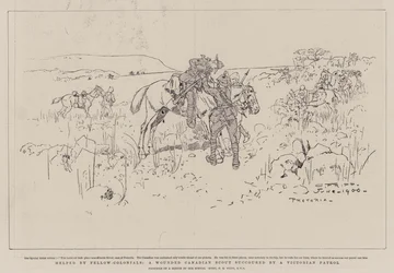 仲間のコロニアルの助けを借りて、ビクトリア朝のパトロールに負傷した負傷したカナダ人スカウト