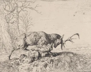オオカミと戦う雄鹿、アントワーヌ ルイ バリー作、1846 年。