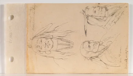 Mato Chuthuhu (クマの肋骨)、Ha won je tah (One Horn/Lone Horn)、および Heh Mah Zah (Iron Horn) (リーフ 10 recto) の肖像画