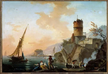 海洋、地中海の眺め マルセイユのシャルル・フランソワ・ラクロワ（1720-1779）による絵画 18世紀 日0.61x0.82 m オルレアン、ボザール美術館（Musee des Beaux Arts