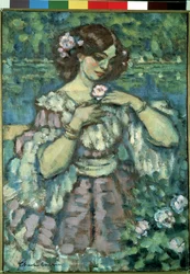 バラを持つ少女。 シャルル・ゲラン (1875-1939) の絵画