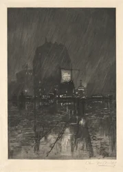 雨の夜、マディソン スクエア、1890 年。