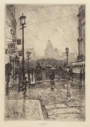 雨の日、ブロードウェイ、おそらく 1890 年。