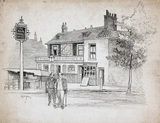 Old Windmill Public House, 214-214 Chiswick High Road, Turnham Green (紙にペンとインク)