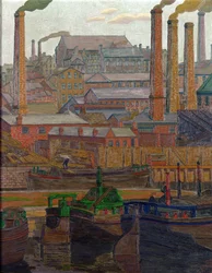 リーズ運河 (キャンバスに油彩)
