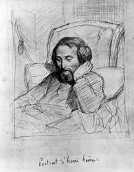 ハインリッヒ・ハイネ（1797-1856）、ドイツの作家。シャルル・グリエールによるドローイング。