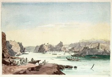 マスカットの小川（オマーン）。チャールズ・ハミルトン・スミス中佐（1776-1859）の絵画