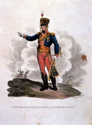 Colnaghi und Co. 1812-15によって発行されたJCスタドラーによって刻まれた「最後の規則1812によると、大英帝国軍の衣装」からの軽竜騎士団の制服