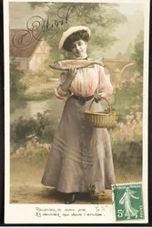 古い絵葉書/April Fish/Woman of Belle Epoque