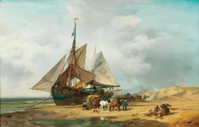 ドイツ語：Entladung der Segelschiffe 帆船からの荷降ろし