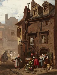 ドイツ語：Markttreiben in einer mittelalterlichen Stadt 中世の町のマーケット・デー