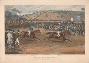 4 つのセットの 1 つ: Leamington Grand Steeple Chase ... 1837. Plate 4. Marqs of Waterford on Monarch ...